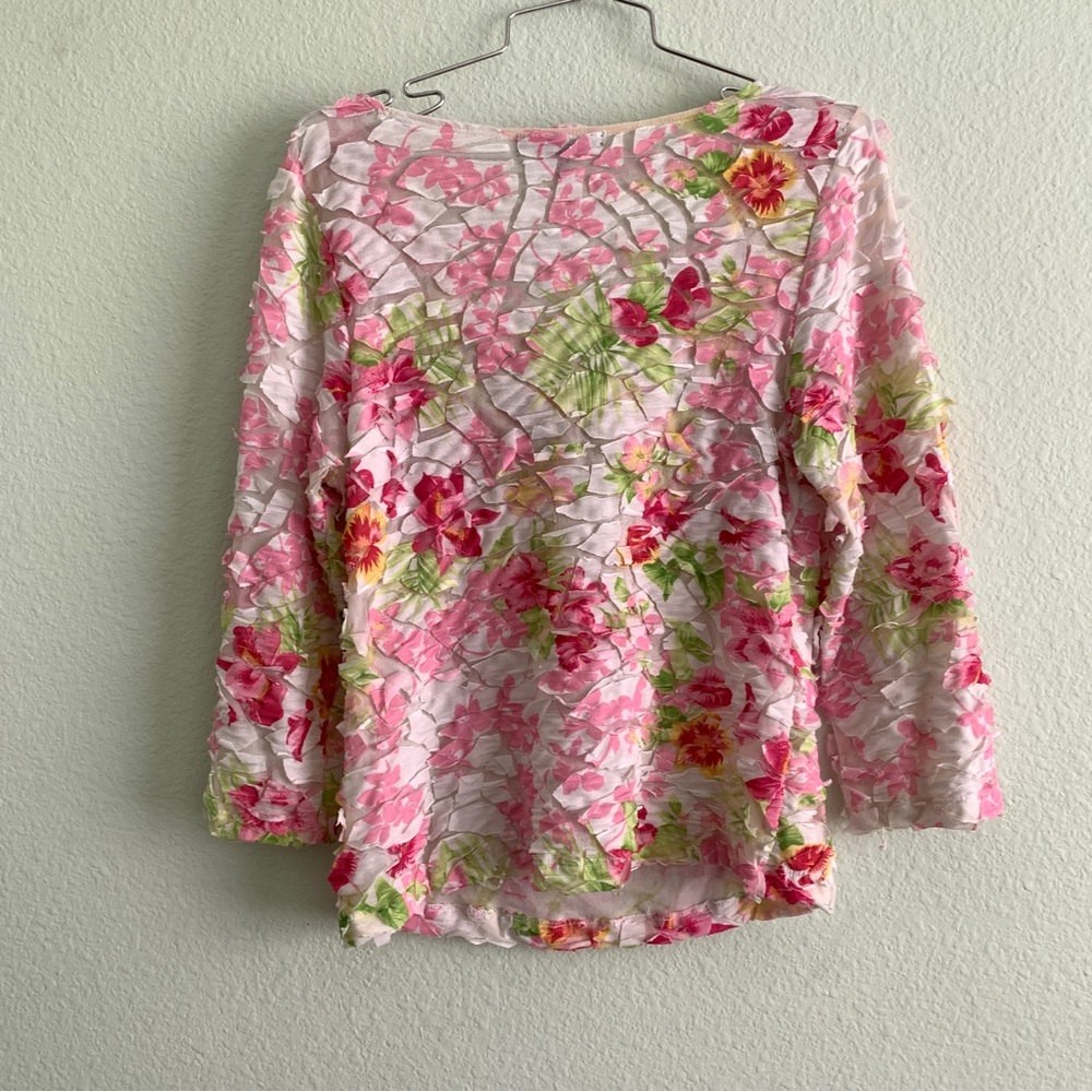 KAREN KANE Y2K textural spring blouse size XL vintage floral top - Picture 3 of 7